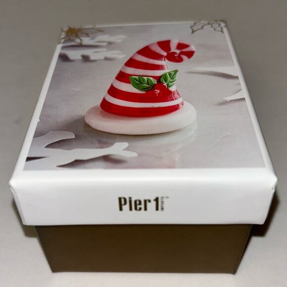 NEW Pier 1 Candy Cane Striped Glass 'Santa Hat' Handcrafted Christmas Figurine - Picture 15 of 16